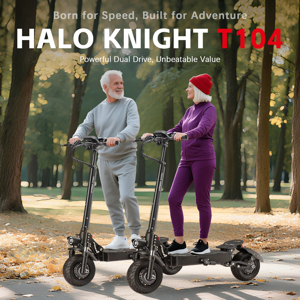 HALO KNIGHT T104 Adult Electric Scooter 2400W Dual Motor 52V Foldable Kick Escooter