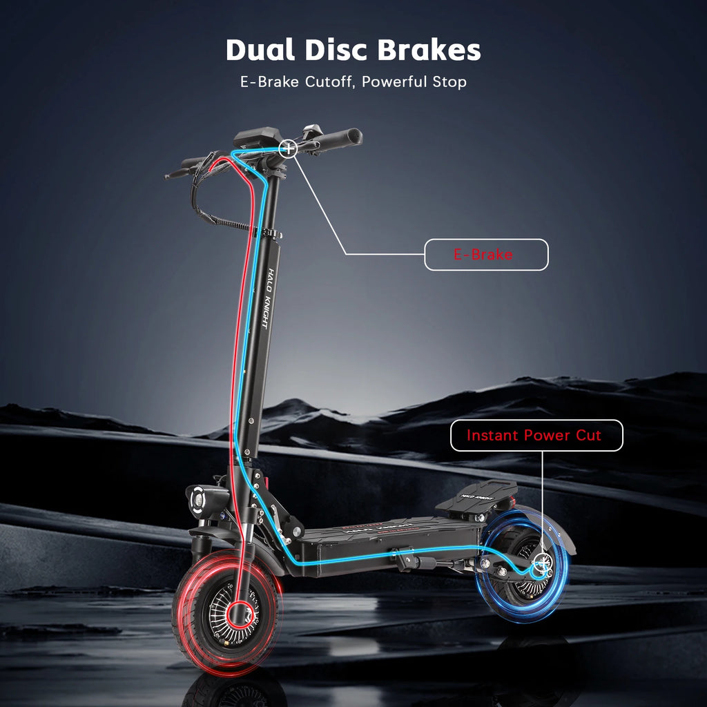 HALO KNIGHT T104 Adult Electric Scooter 2400W Dual Motor 52V Foldable Kick Escooter