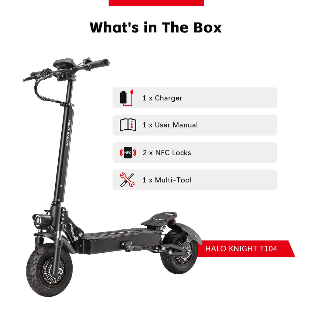 HALO KNIGHT T104 Adult Electric Scooter 2400W Dual Motor 52V Foldable Kick Escooter