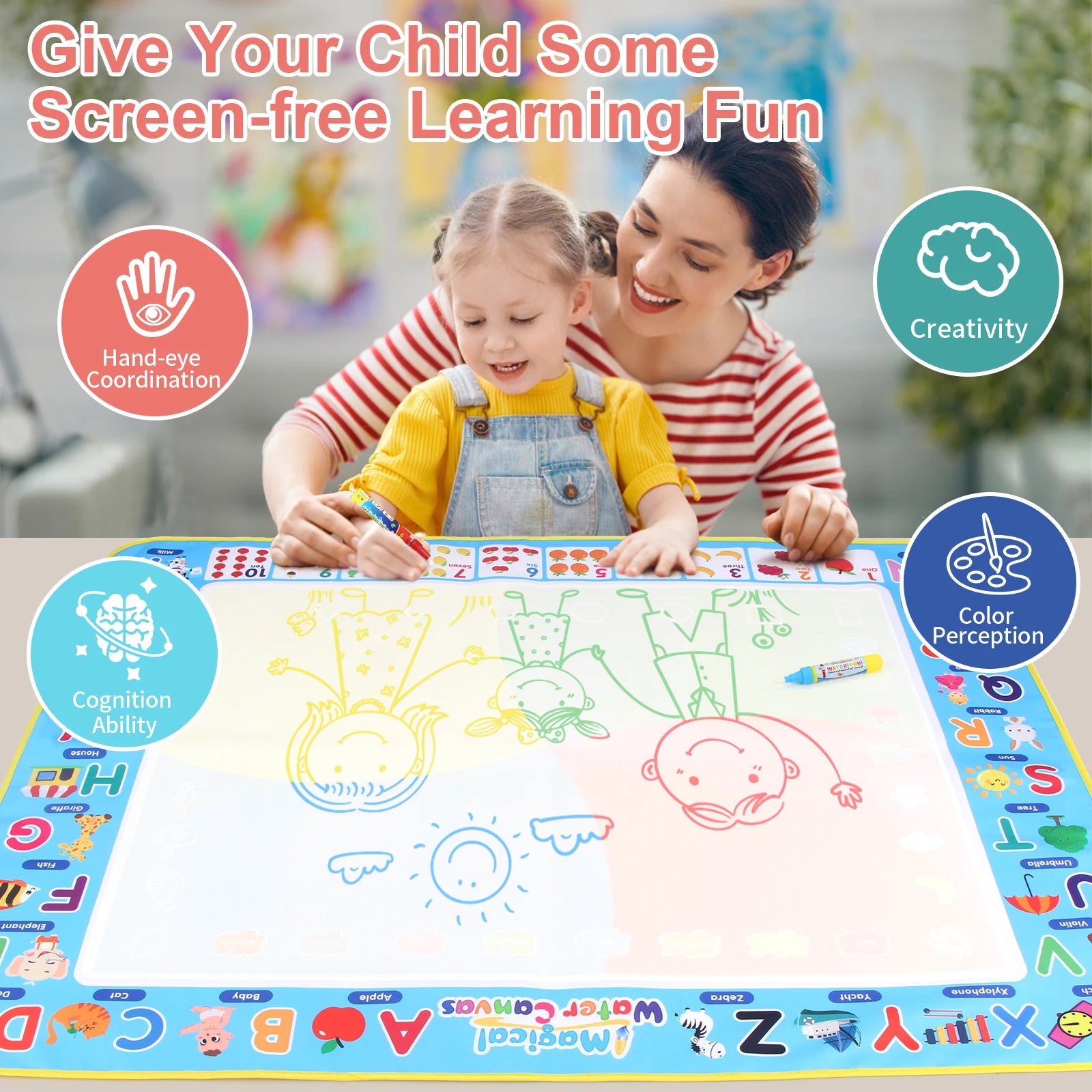 Coolplay Water Doodle Coloring Drawing Mat with Reusable Magic Pens