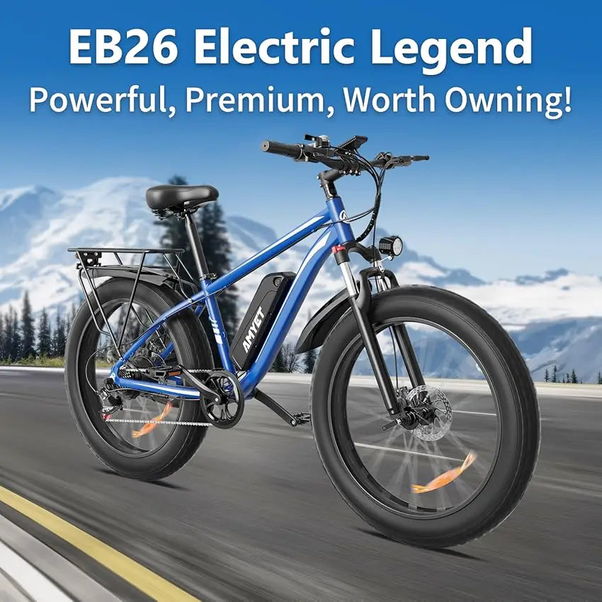 AMYET Blue Electric Bike EB26   26" Fat Tire Mountain Bike Electric Dirt Bike