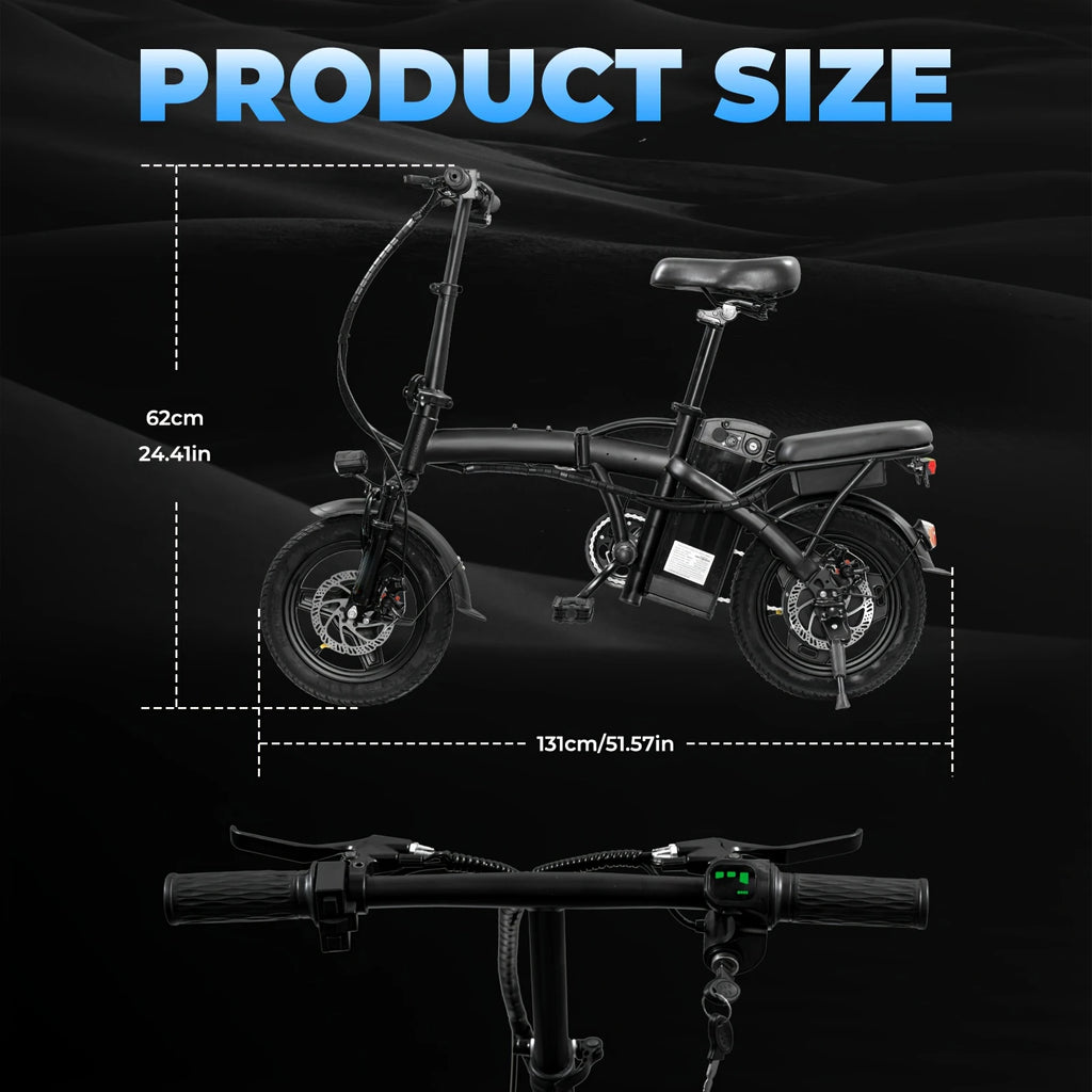 14 inch 500W 48V 10Ah battery, 3-level pedal assist, 14 inch foldable mini Ebike