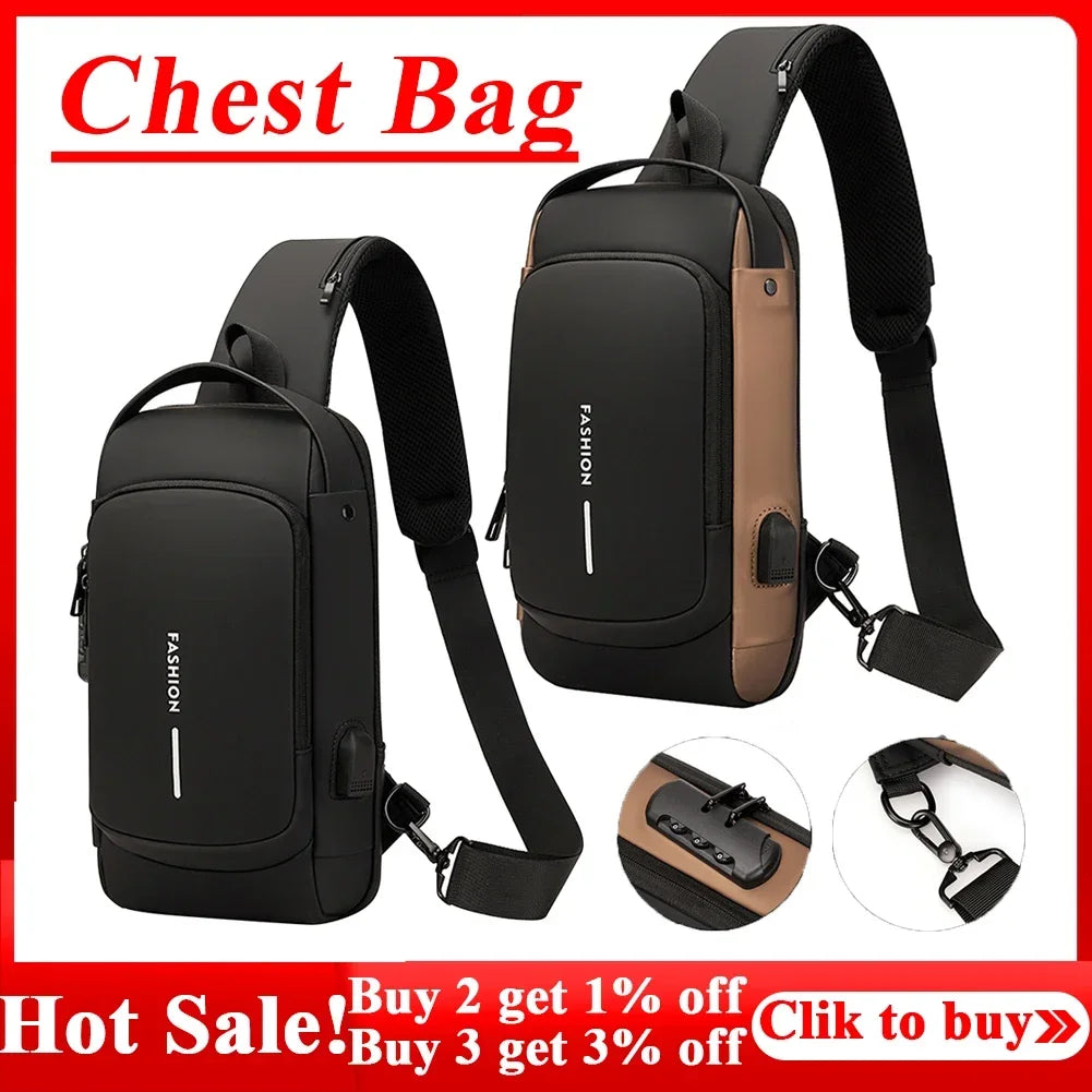 USB Shoulder Bag Crossbody Travel Sling Pack Messenger Multifunction Designer Anti-theft Pack Chest Bag Male Luxury Brand Men