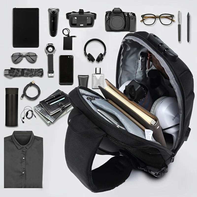 OZUKO Men Anti-theft Crossbody Sling Bag With USB Charging Port