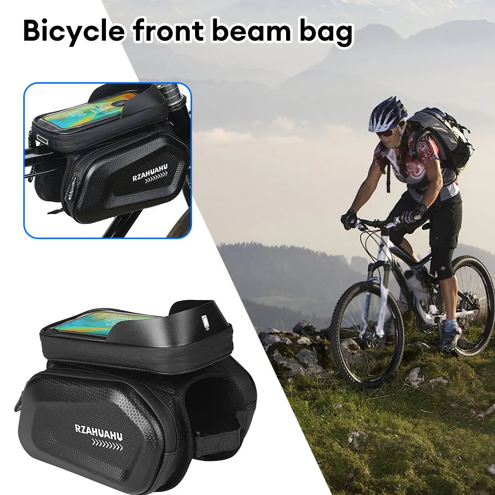 Bicycle Front Tube Bag with Touch Window Phone Holder Waterproof Hard Shell Cycling Storage Bag
