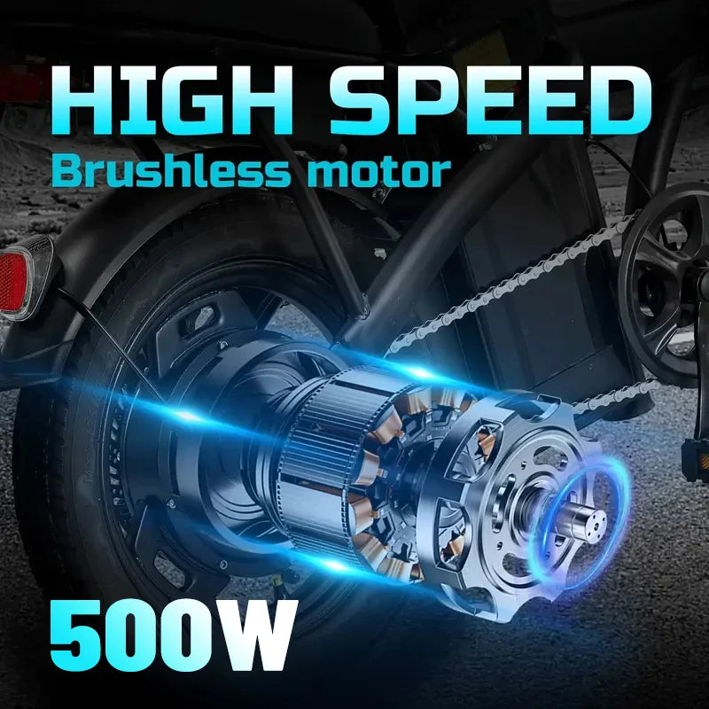 14 inch 500W 48V 10Ah battery, 3-level pedal assist, 14 inch foldable mini Ebike