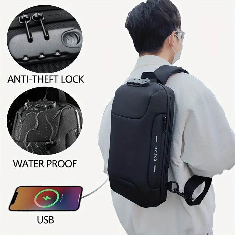 OZUKO Men Anti-theft Crossbody Sling Bag With USB Charging Port