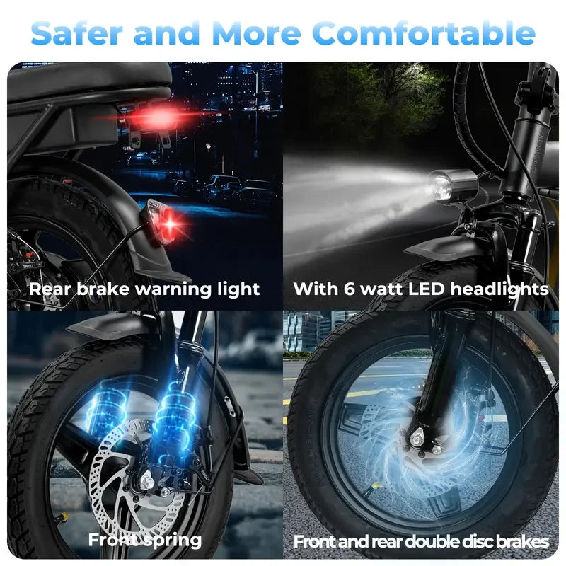 14 inch 500W 48V 10Ah battery, 3-level pedal assist, 14 inch foldable mini Ebike