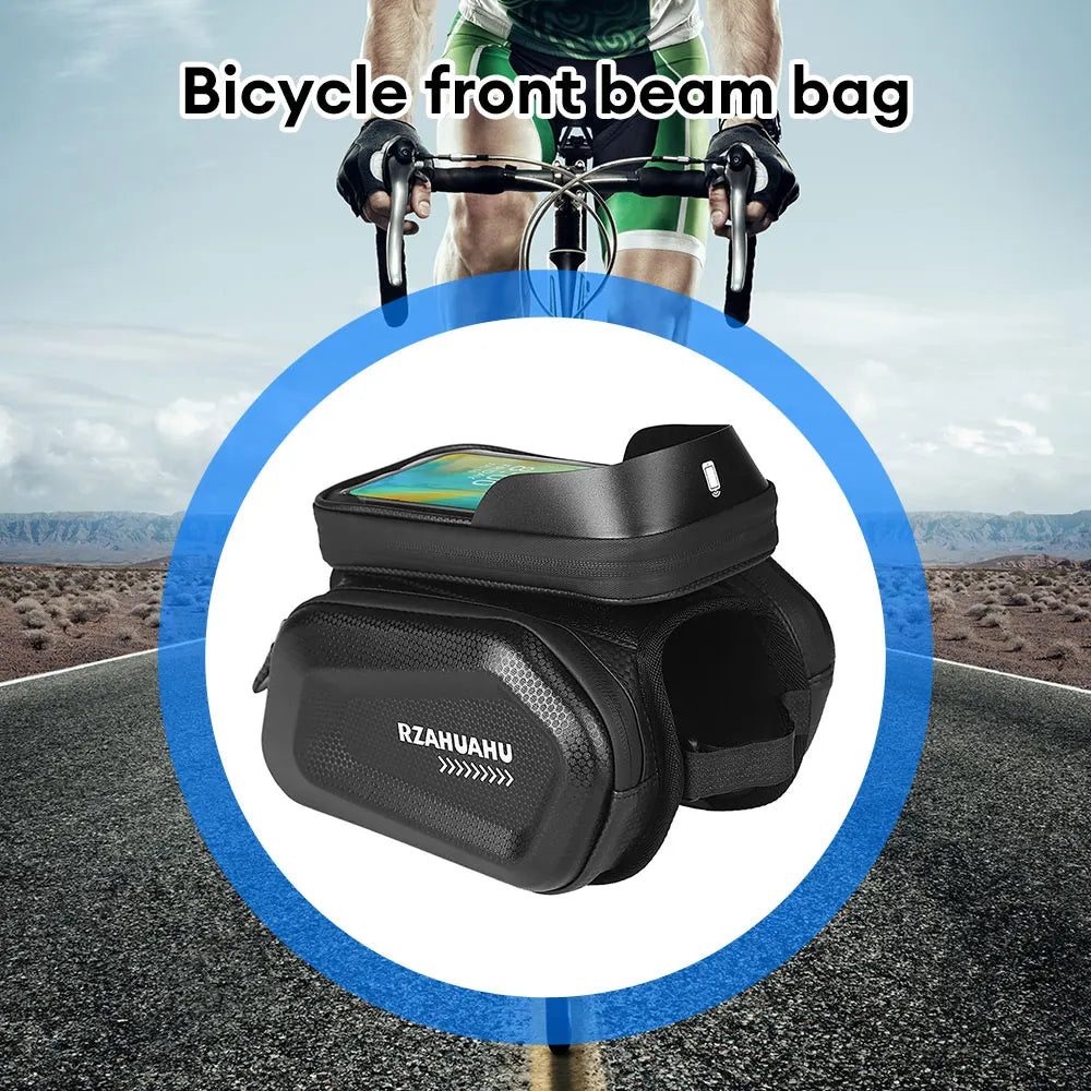 Bicycle Front Tube Bag with Touch Window Phone Holder Waterproof Hard Shell Cycling Storage Bag