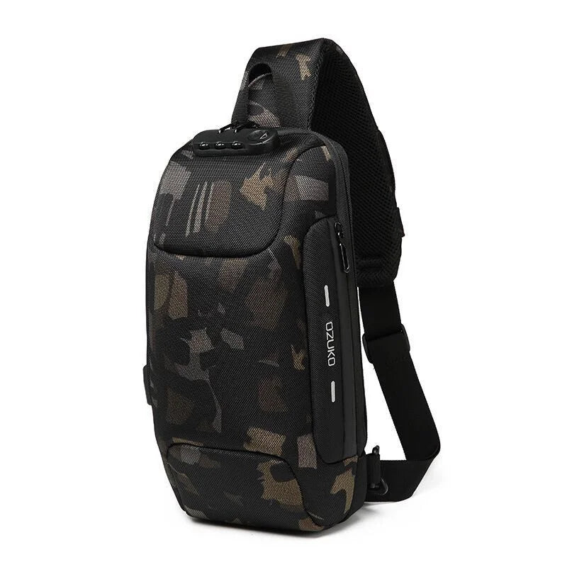 OZUKO Men Anti-theft Crossbody Sling Bag With USB Charging Port