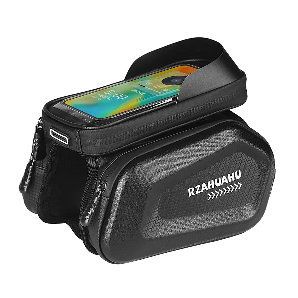 Bicycle Front Tube Bag with Touch Window Phone Holder Waterproof Hard Shell Cycling Storage Bag