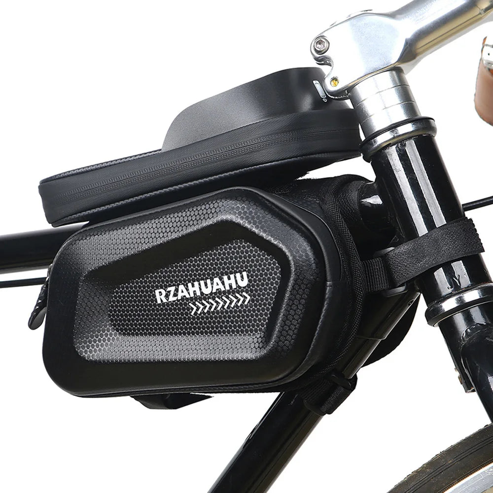 Bicycle Front Tube Bag with Touch Window Phone Holder Waterproof Hard Shell Cycling Storage Bag