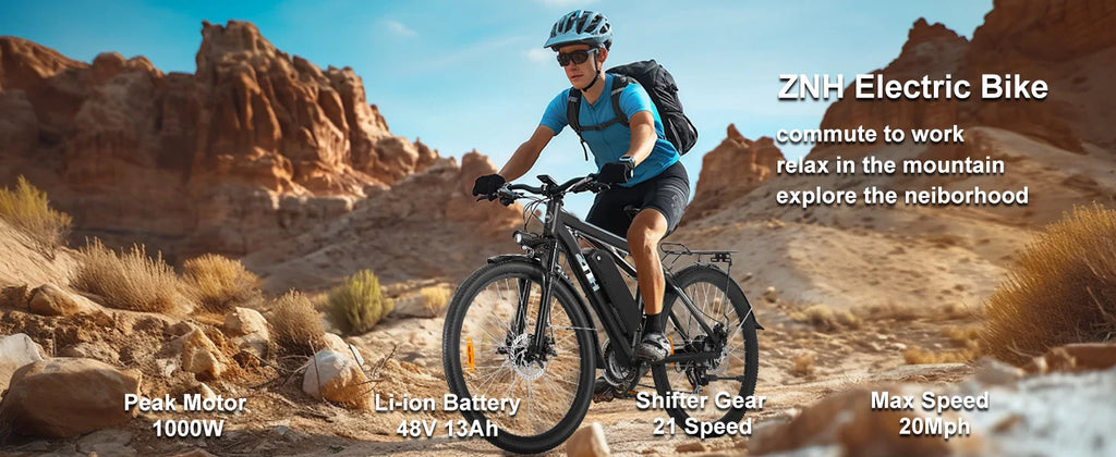 【1 Year Warranty】ZNH 1000W Electric Bike for Adults, 26 inch Electric Mountain Bike with 48V Battery,50Miles 20MPH Ebike,UL 2849
