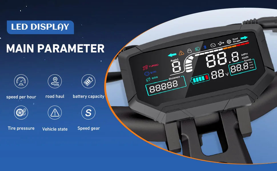 6000W Electric Scooter,Daul Motor,60V 30Ah, 11'' Off Road Tires,55miles Range,Sport Folding eScooter