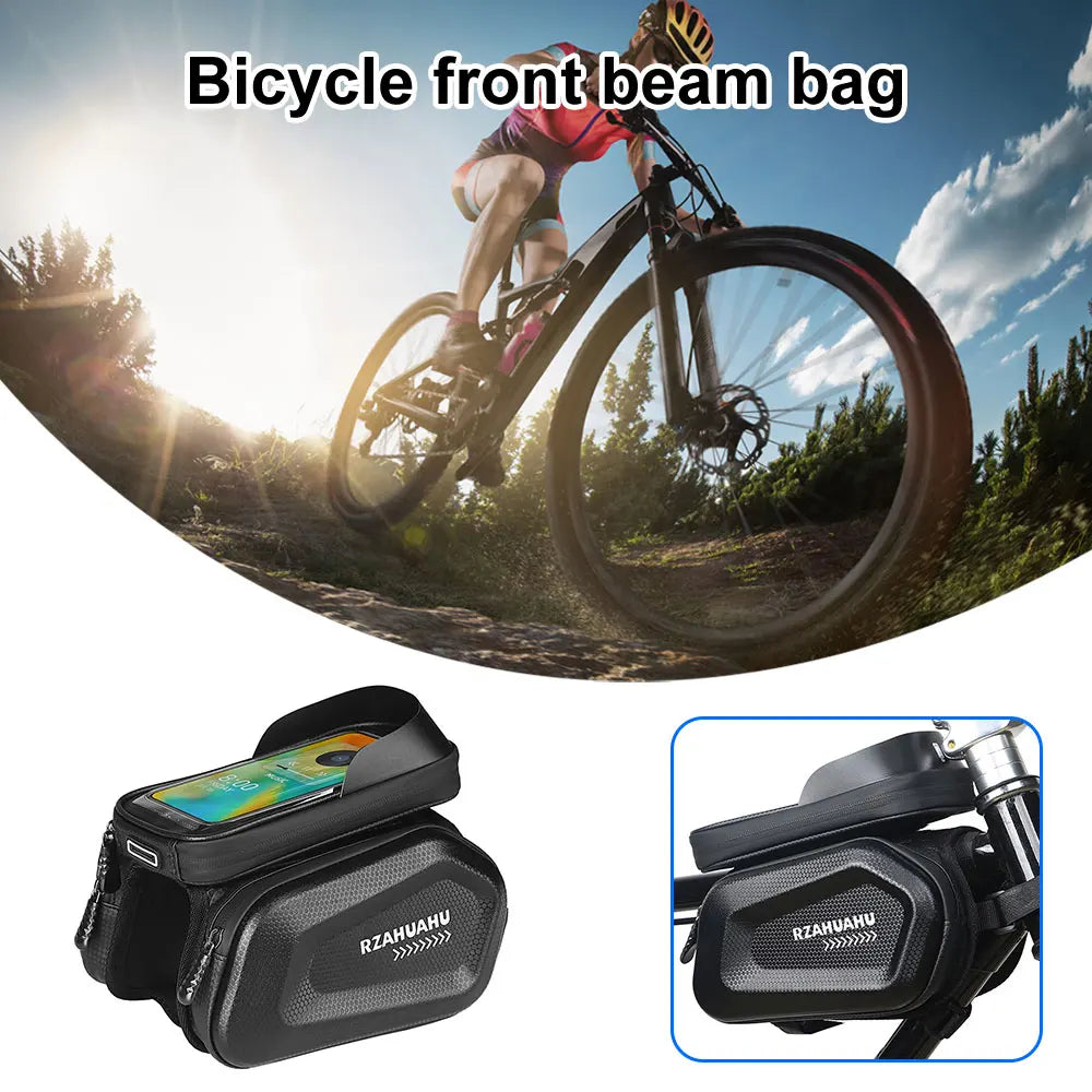 Bicycle Front Tube Bag with Touch Window Phone Holder Waterproof Hard Shell Cycling Storage Bag