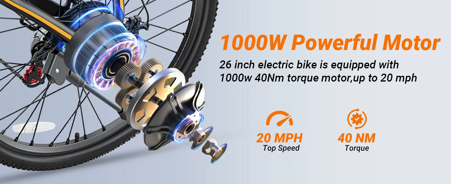 M26 Electric Bicycle Peak 1000W Motor 360WH Lithium Battery Electric Bike  26 Inch city E-bike
