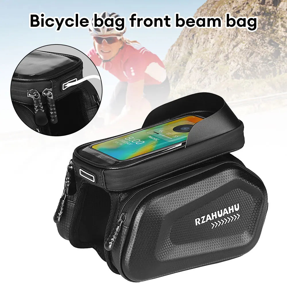 Bicycle Front Tube Bag with Touch Window Phone Holder Waterproof Hard Shell Cycling Storage Bag