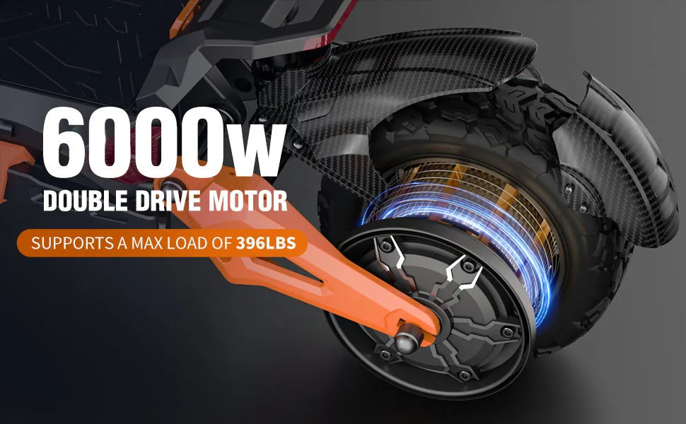 6000W Electric Scooter,Daul Motor,60V 30Ah, 11'' Off Road Tires,55miles Range,Sport Folding eScooter