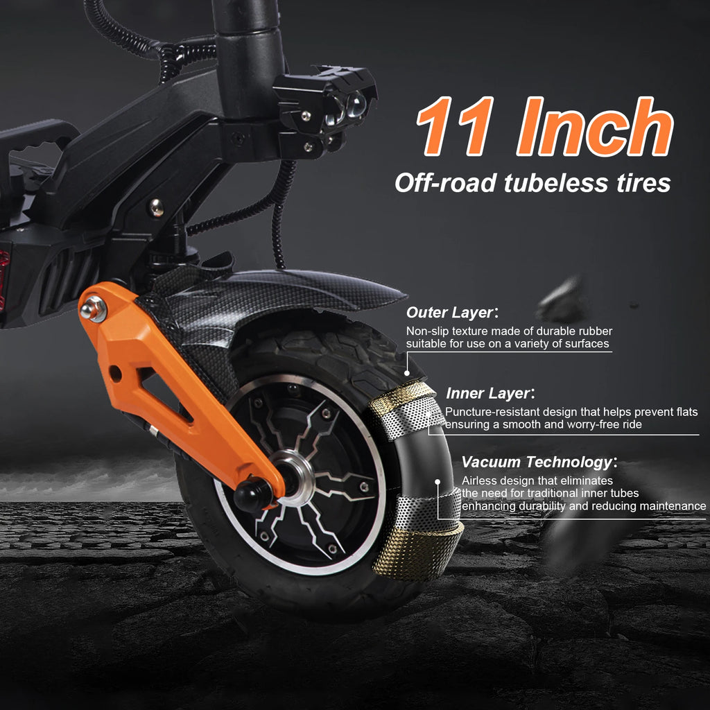 6000W Electric Scooter,Daul Motor,60V 30Ah, 11'' Off Road Tires,55miles Range,Sport Folding eScooter