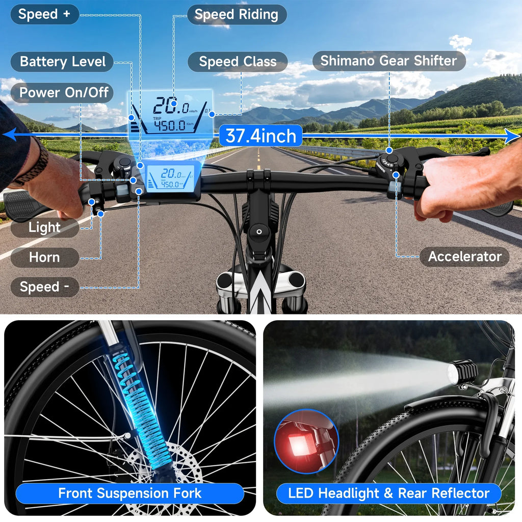 【1 Year Warranty】ZNH 1000W Electric Bike for Adults, 26 inch Electric Mountain Bike with 48V Battery,50Miles 20MPH Ebike,UL 2849