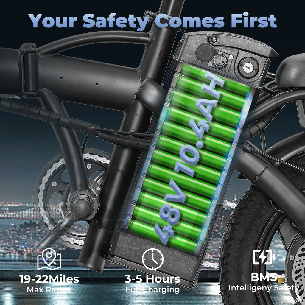 14 inch 500W 48V 10Ah battery, 3-level pedal assist, 14 inch foldable mini Ebike