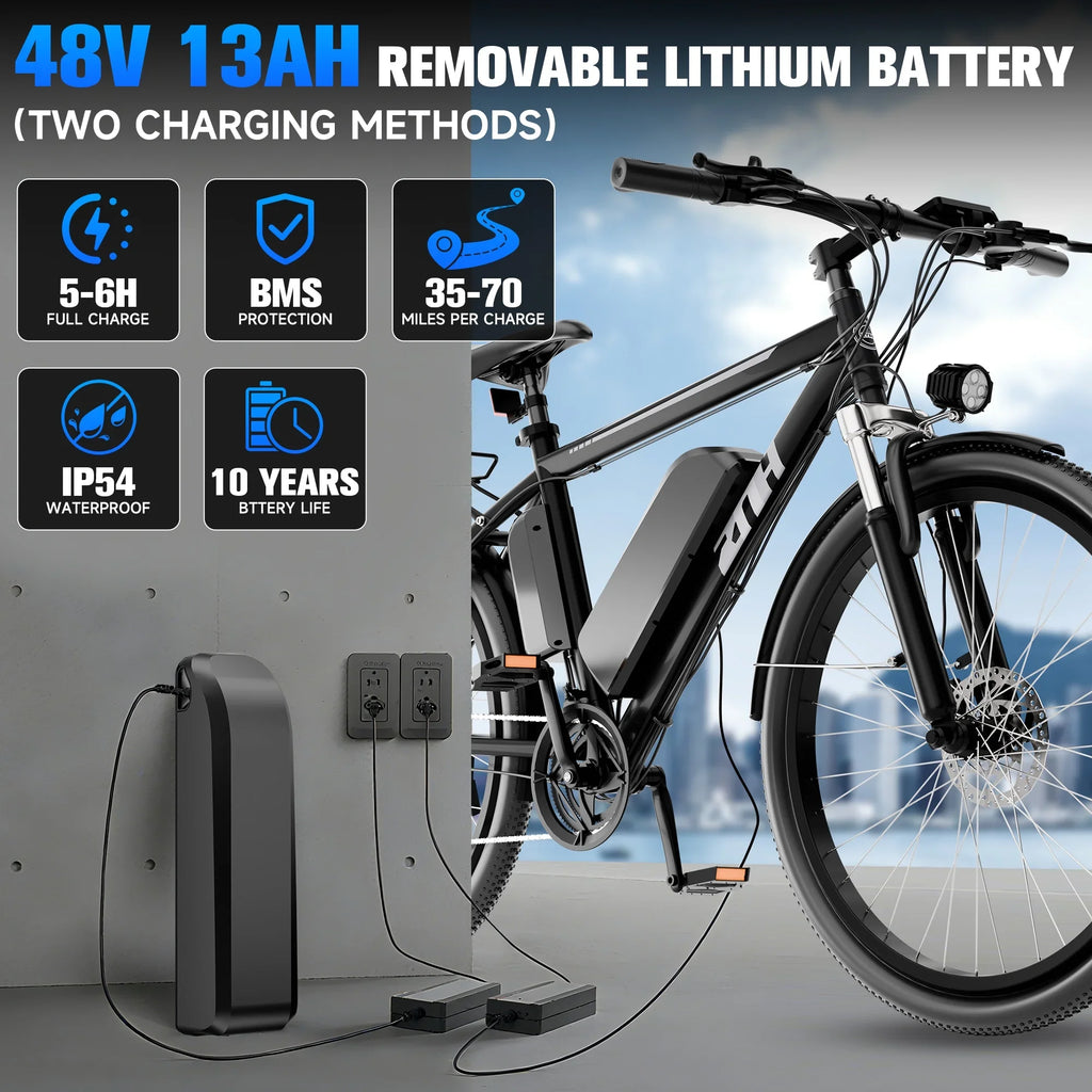 【1 Year Warranty】ZNH 1000W Electric Bike for Adults, 26 inch Electric Mountain Bike with 48V Battery,50Miles 20MPH Ebike,UL 2849