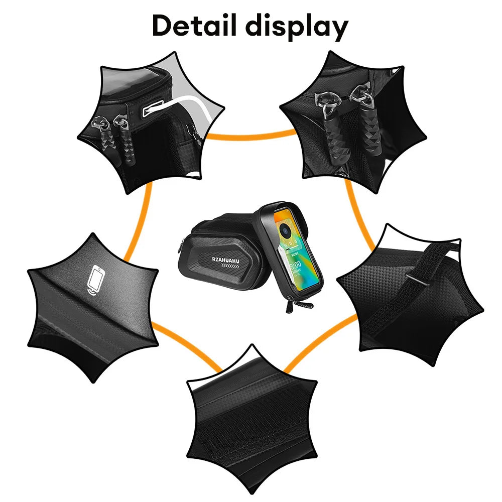 Bicycle Front Tube Bag with Touch Window Phone Holder Waterproof Hard Shell Cycling Storage Bag